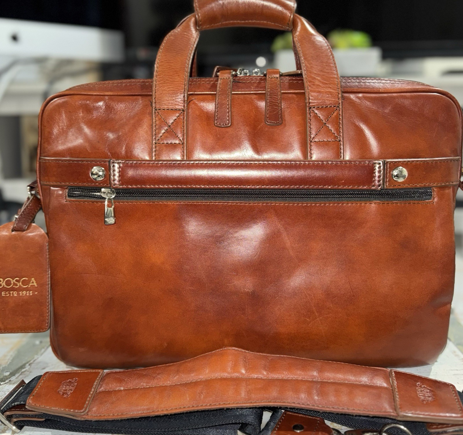 Bosca Old Leather/ Stringer Briefcase/ Italian Leather Luxury/ Large Capacity