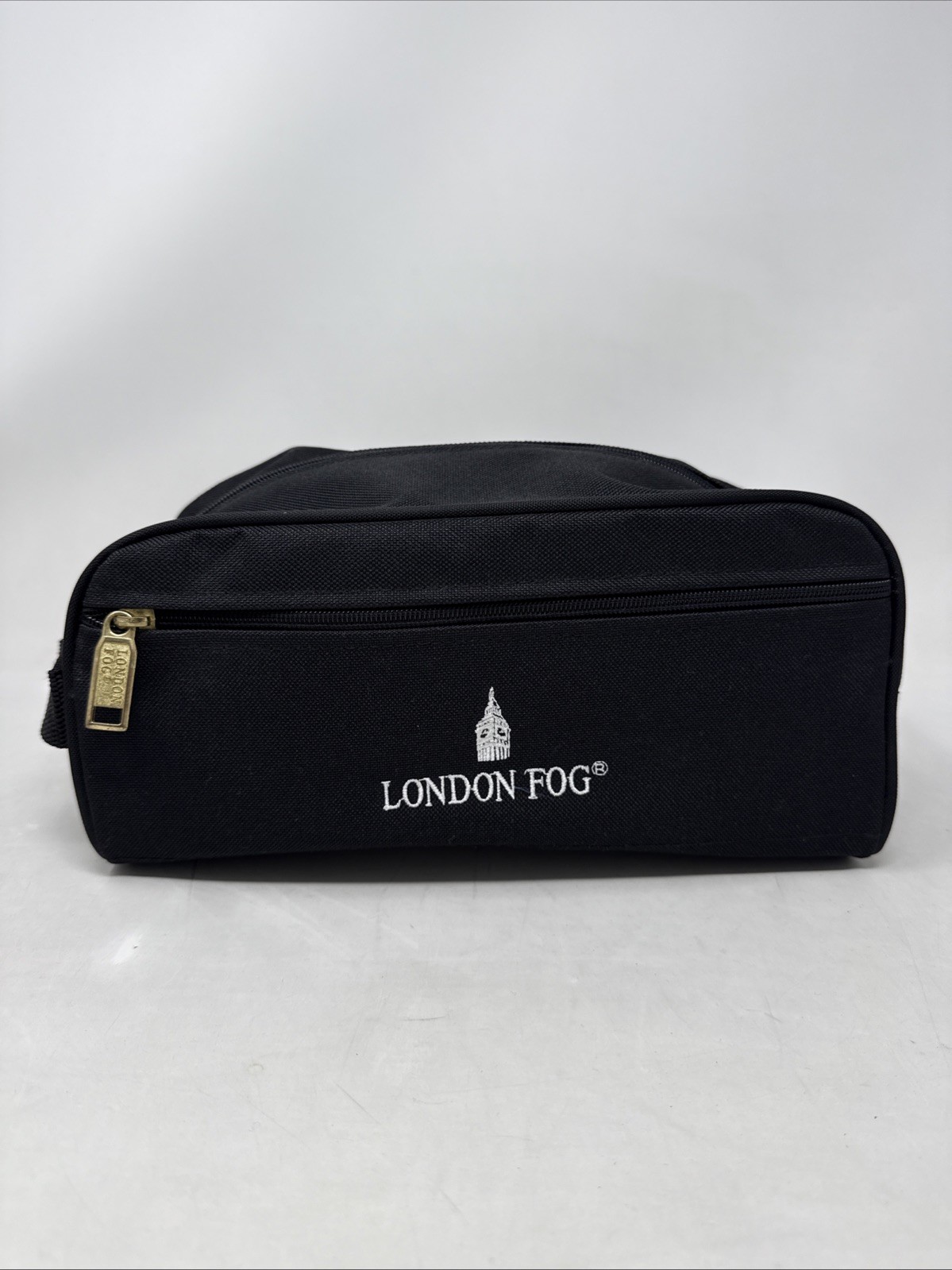 London Fog Men’s Travel Kit Black Shave Bag Toiletry Canvas Case Gold Zipper
