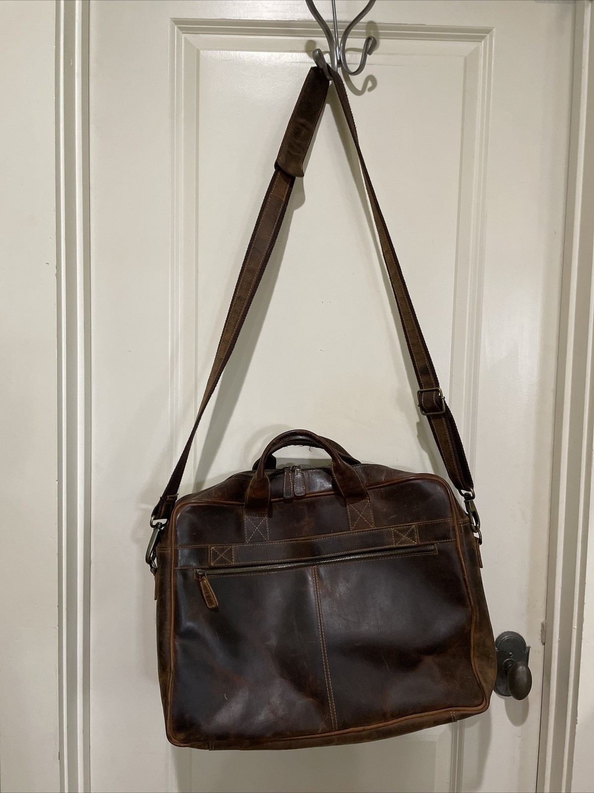 KomalC Brown Leather Laptop Briefcase Shoulder Strap Messenger Bag