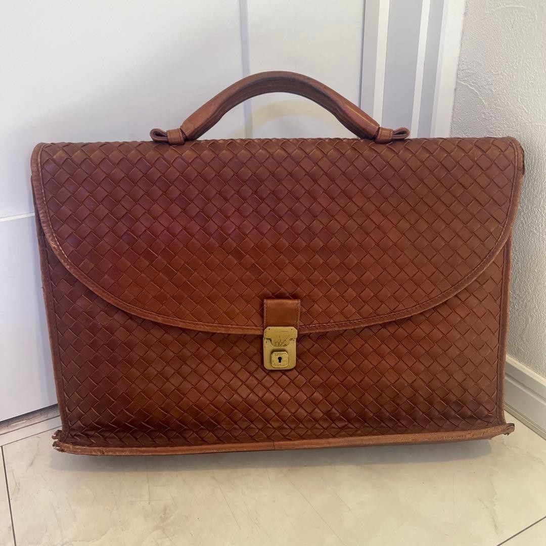 Bottega Veneta Intrecciato Leather Briefcase Business Bag Men’s Brown Width 40cm