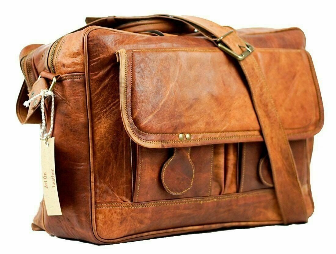 Vintage Leather Satchel Messenger Bag Mens Handmade Genuine Laptop Briefcase
