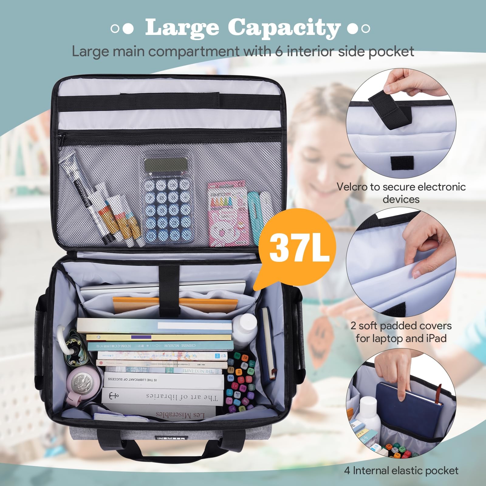 Rolling Teacher Bag with Wheels, Padded Laptop Compartment for up to 15.6 Inc…