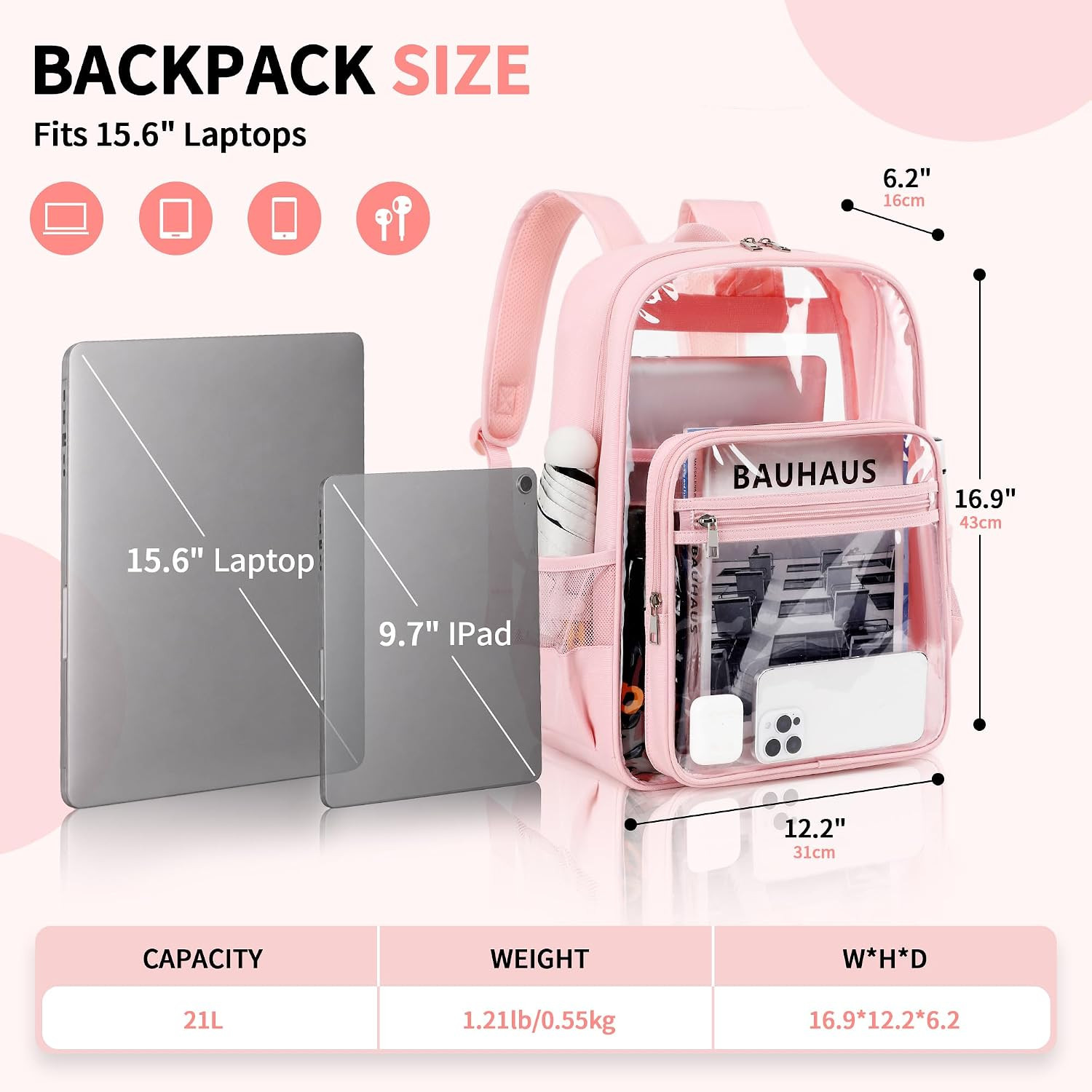 Clear Backpack Heavy Duty Transparent Bookbag for School Fabric & PVC Transparen