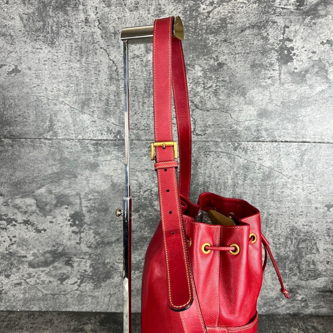 Dunhill Leather Drawstring Shoulder Bag Red Gold Hardware 31cm