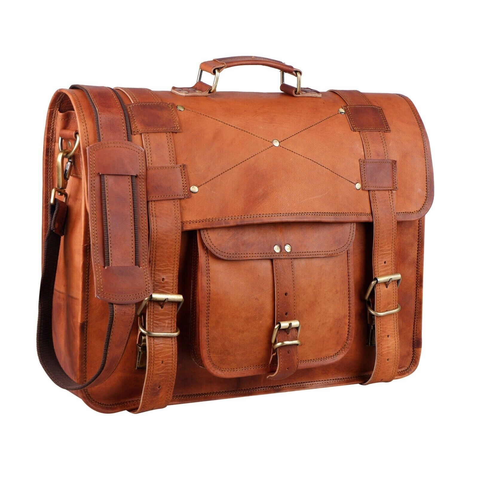 Men’s Leather Messenger Satchel Bag, Leather Laptop Bag In 15, 16 & 18 Inch