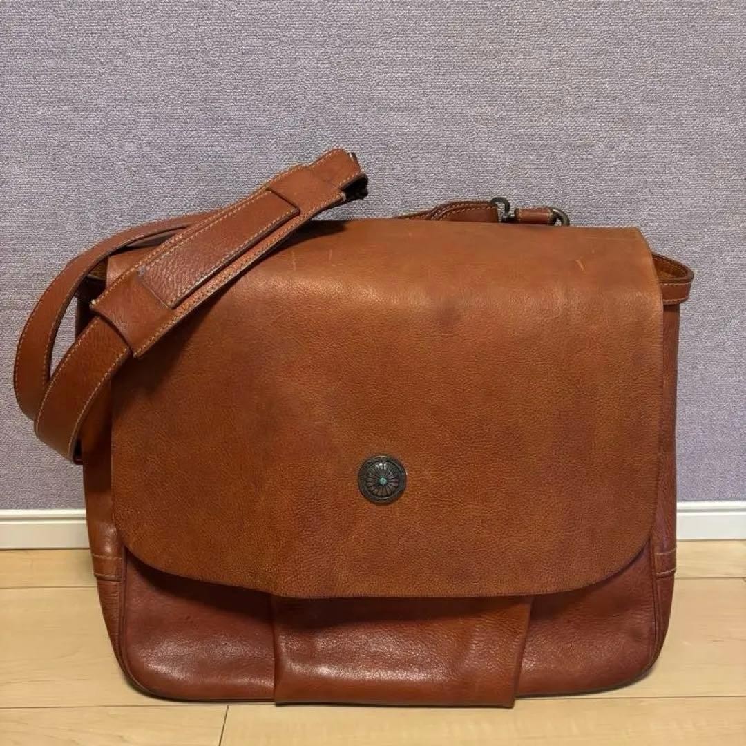 RRL RALPH LAUREN Vintage Mail Bag Leather Messenger Shoulder Turquoise Concho