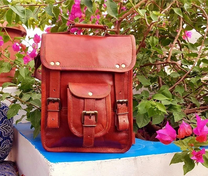 Aesthetic Leather Vintage Messenger Bag Brown Shoulder Satchel Crossbody