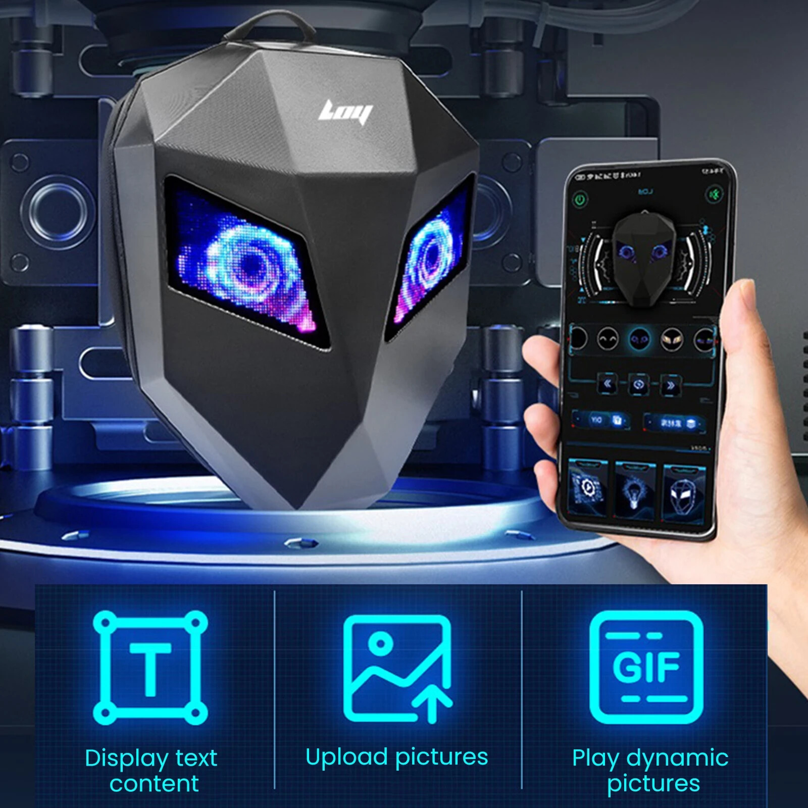 Led Backpack With Display-Motorcycle Backpack LED for Men 3D Hard Shell LED