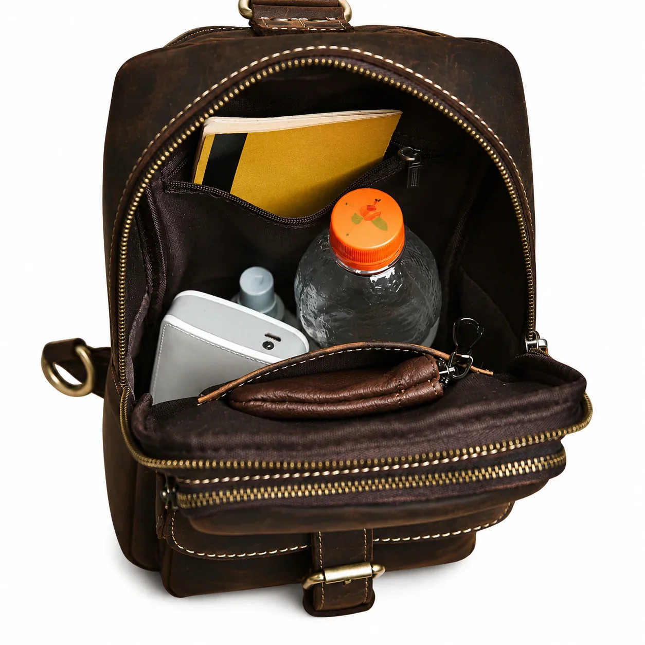 Personalized Vintage Leather Sling Backpack Men Custom Name Crossbody Chest bag