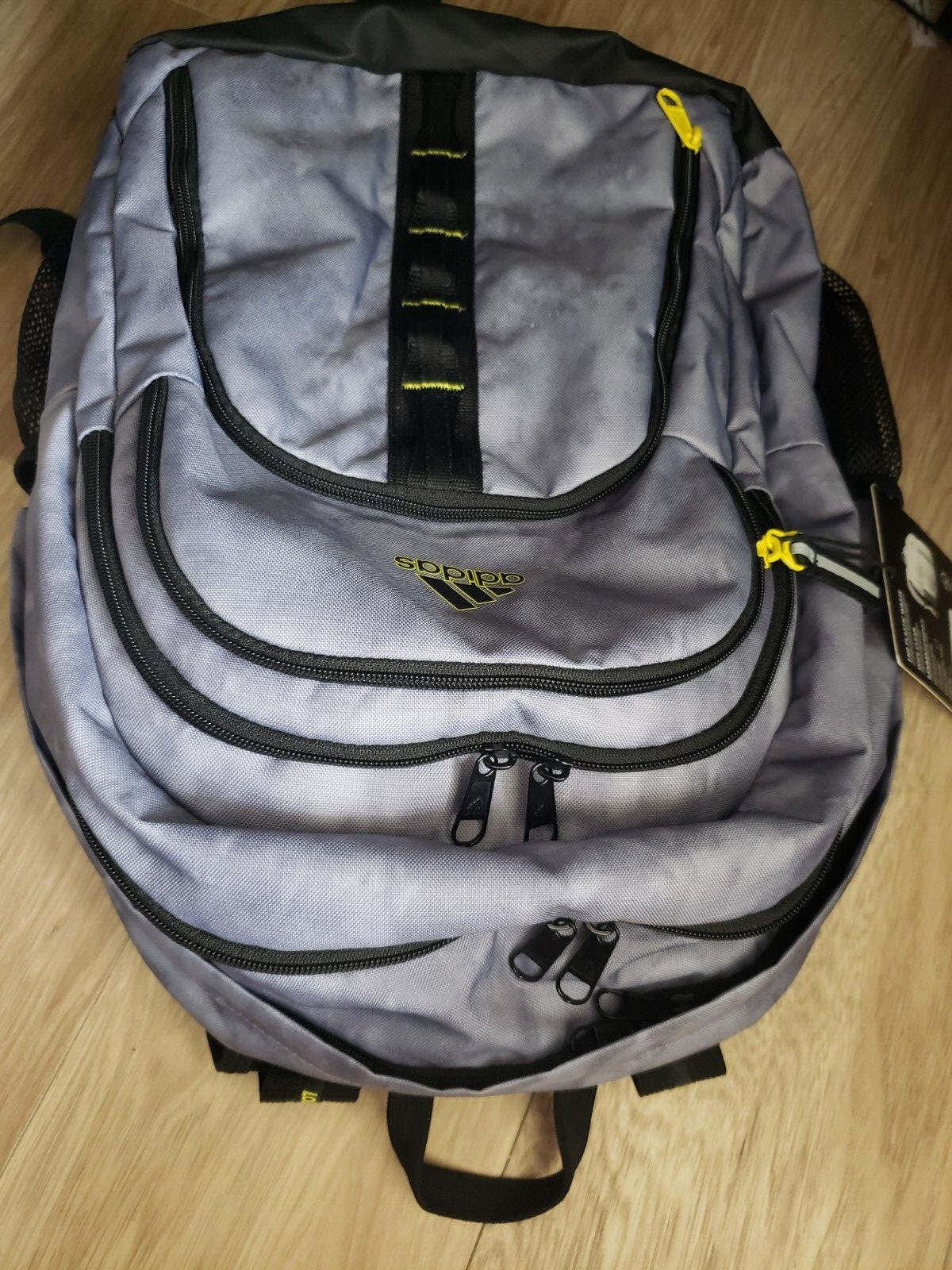Adidas Prime 6 Backpack ipe Clean Multi Pocket Zip Jersey Gray & Black NWT