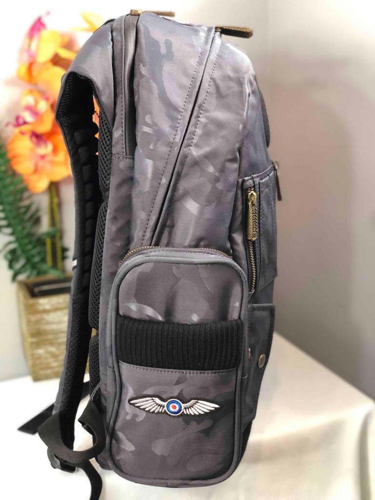 NWT AVIATION 88 Designer Multi Pocket Embroidered MA-1 Backpack-Dark Grey Uproar