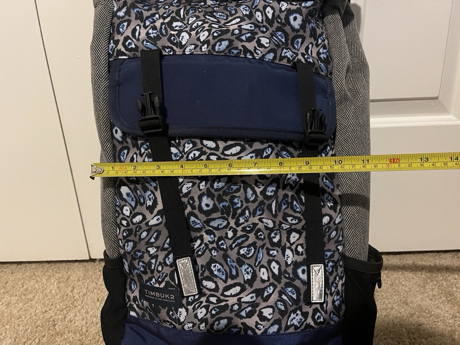 Timbuk2 Custom Prospect Laptop Backpack Blue Gray Pattern Roll Top, reflective