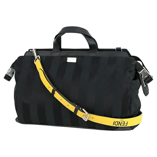 Fendi PEEKABOO Iconic Medium Pecan Canvas Leather 7VA501 Black Shoulder bag 2WAY
