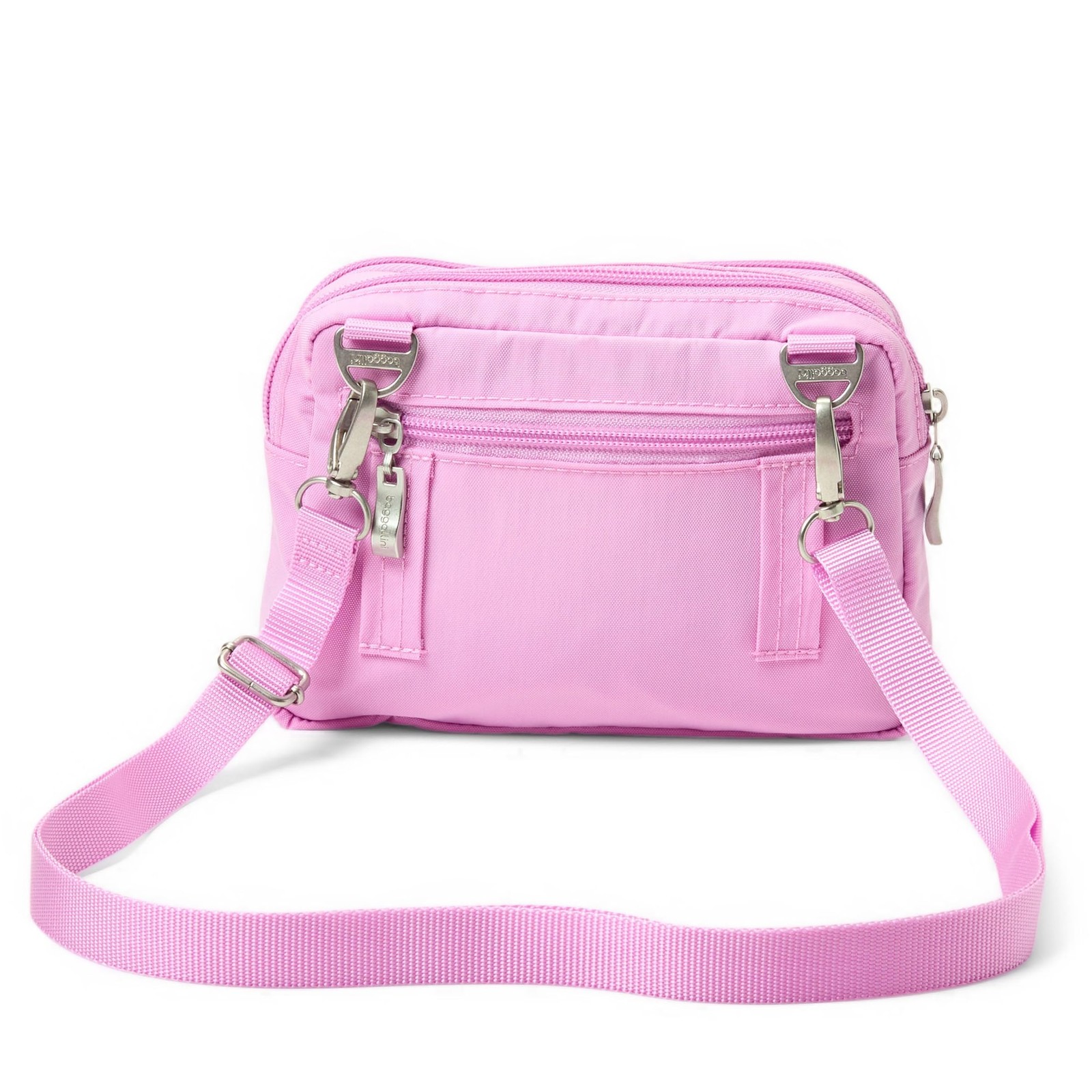 Baggallini Triple Zip Small Crossbody Bag for Regular Strap, Hibiscus Pink
