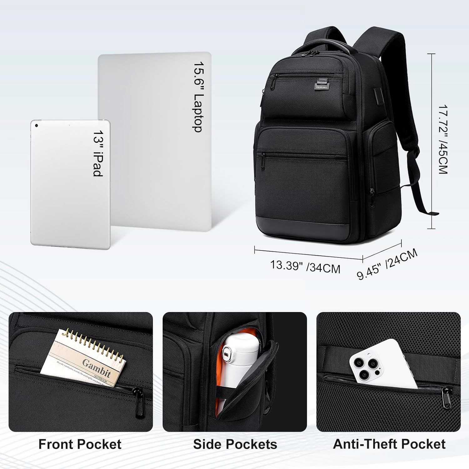 Versatile Large Business Travel Backpack with USB Port & Water-Resistant Design