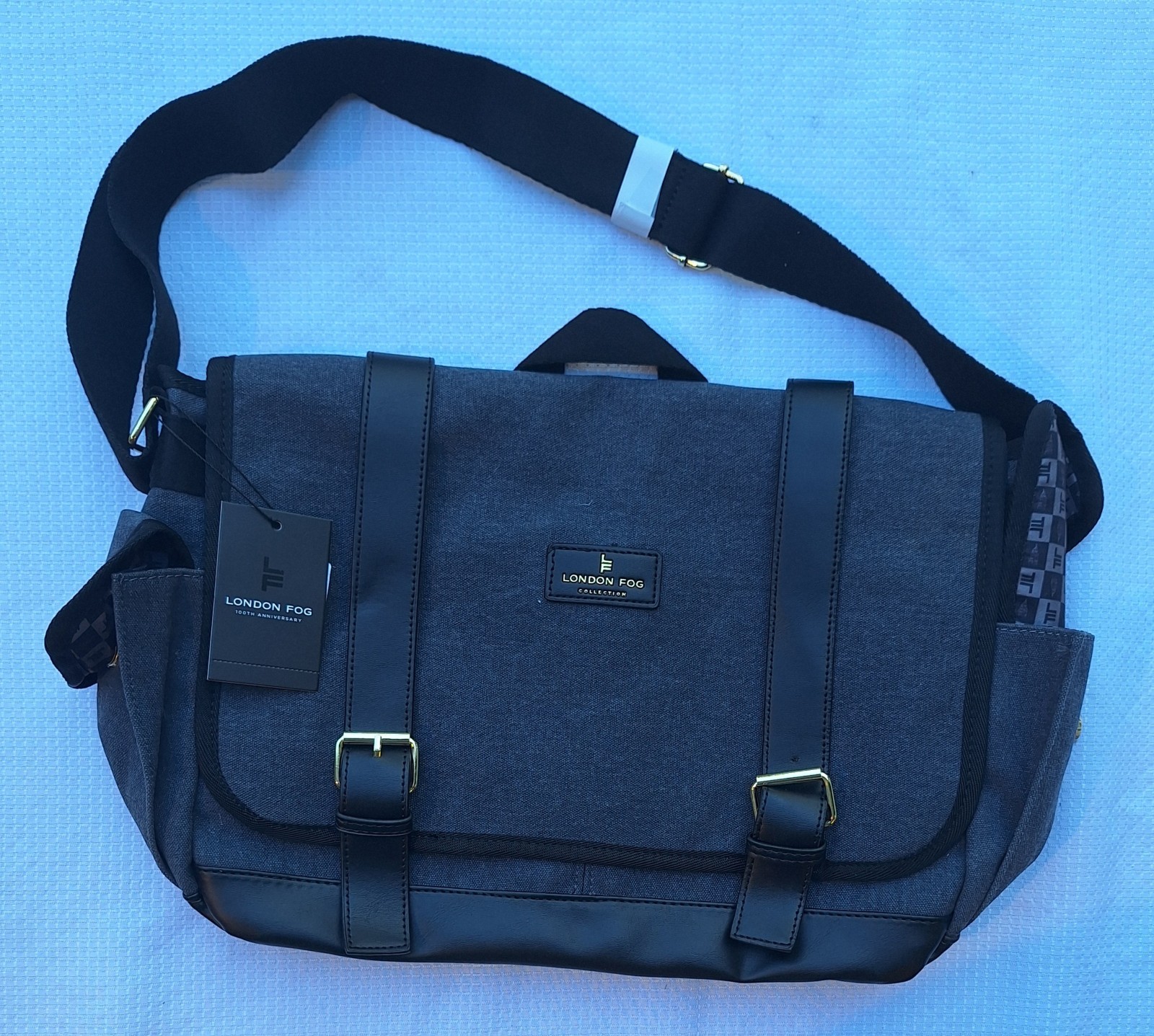 London Fog 100th Anniversary Canvas Denim Messenger Shoulder Bag NWT
