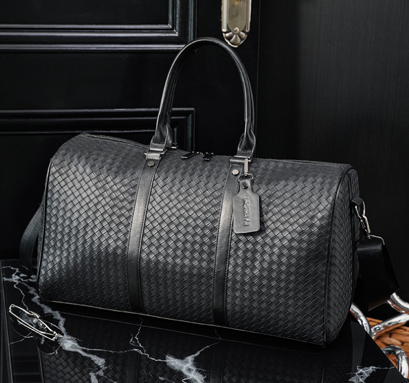 US Large Fashion Mens Black Leather Travel Bag Overnight Duffle Handbag