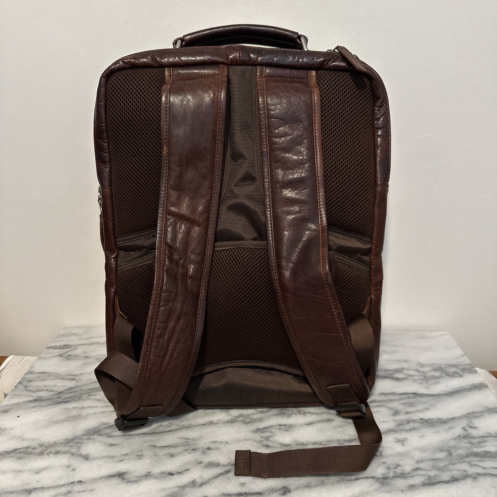 Mancini Buffalo Leather Backpack 15.6″ Laptop Bag Brown Front /side Pockets RFID