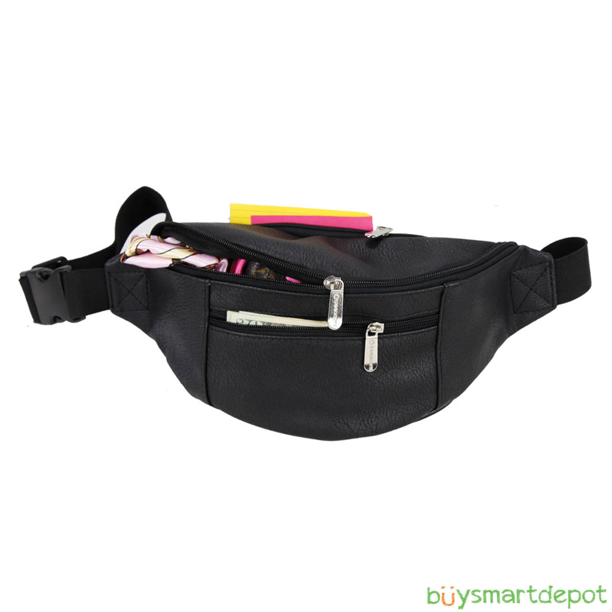 Adjustable Black New Vegan Leather Travel Zip Storage Organizer Waist Fanny Pack