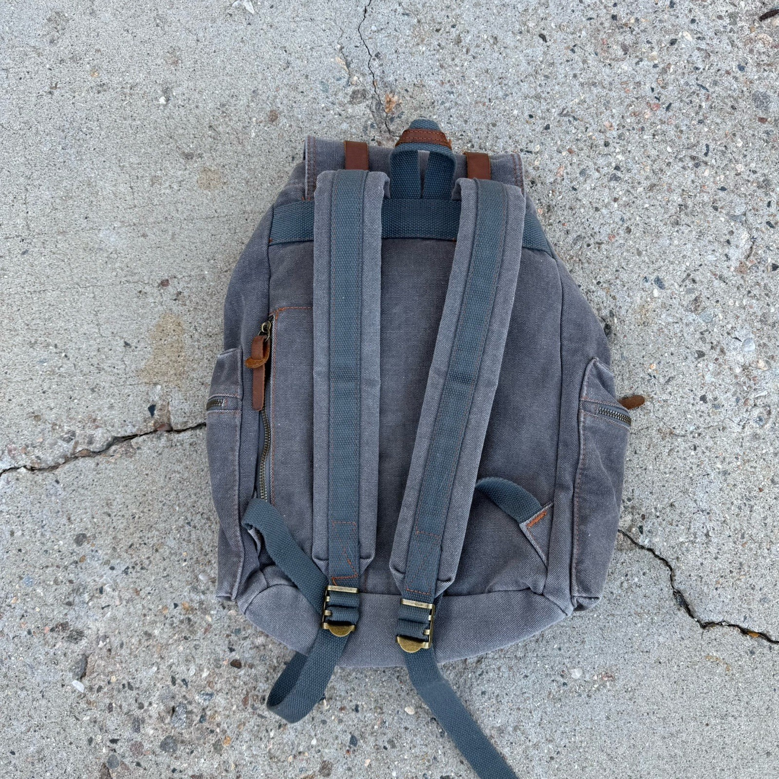 Gearonic Canvas Backpack Rucksack 15×14″ with Leather Trim Drawstring Top