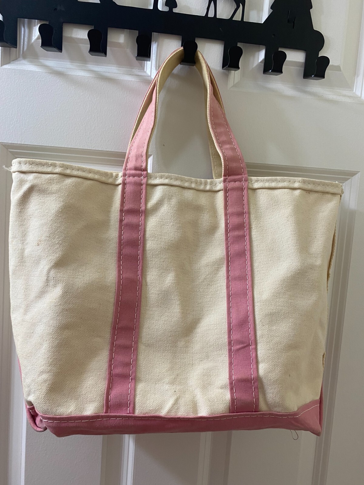 Vintage LL Bean Classic Canvas BOAT AND TOTE ZIPPER Bag PINK WHITE MOM