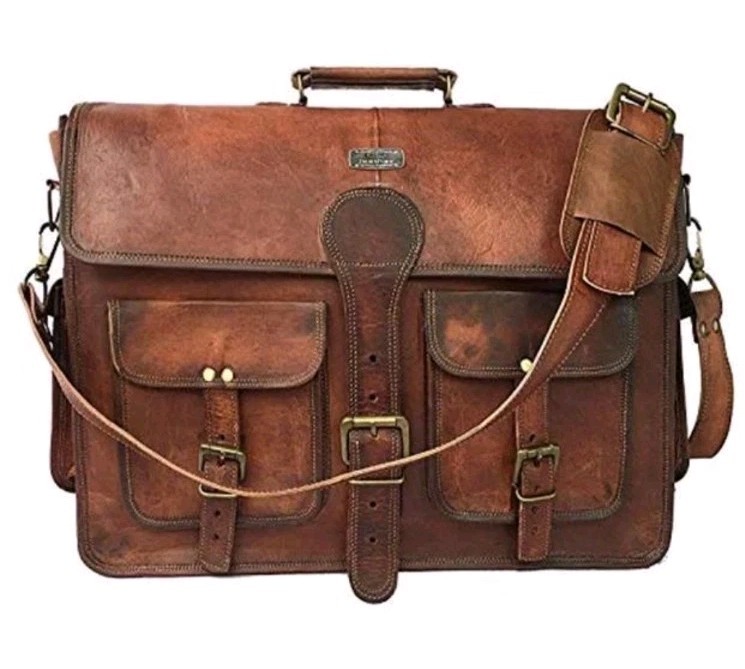 Cuero Leather Messenger Bag, 18 Inch Laptop Bag, Crossbody Bag Men. Vintage Look