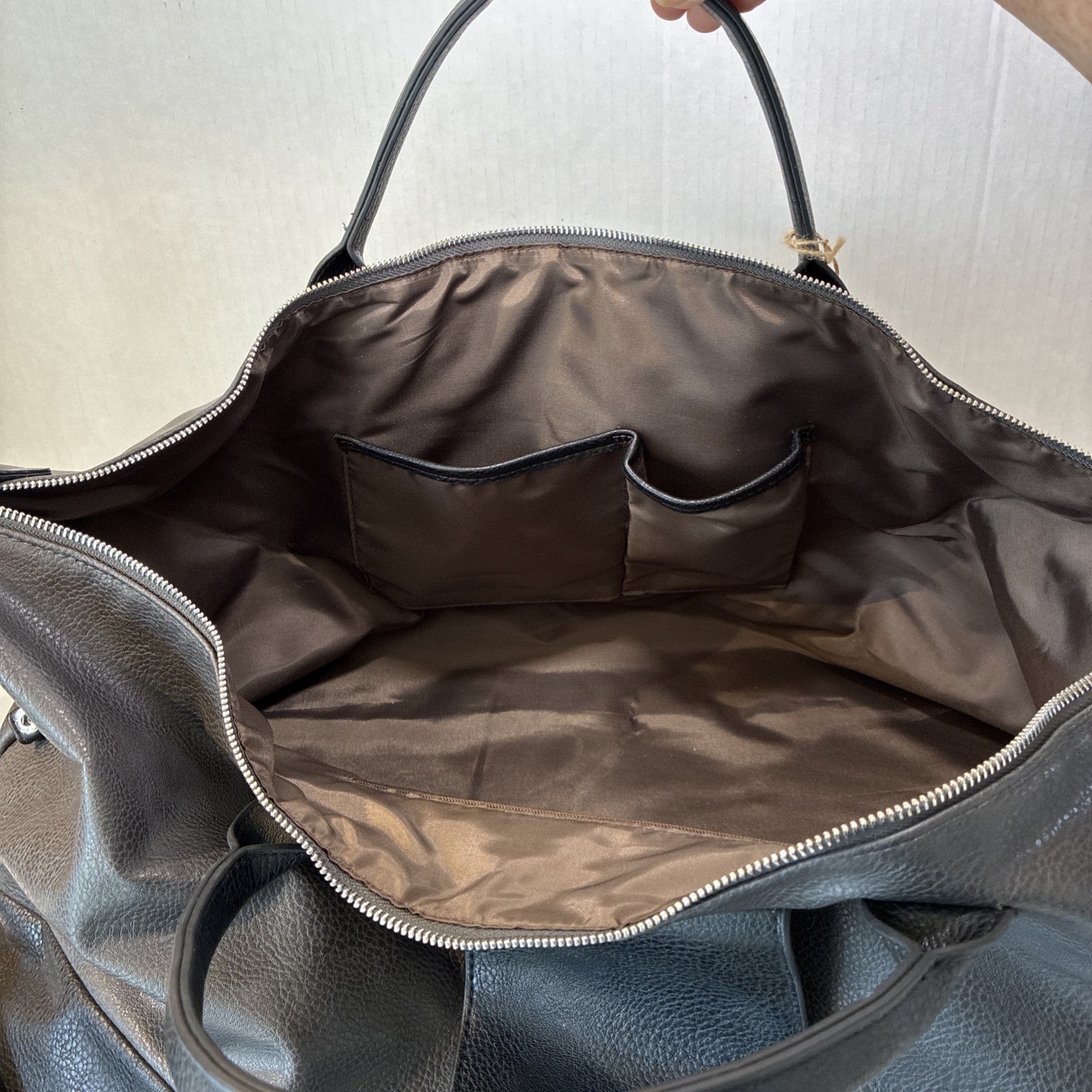 Brouk and Co Alpha Duffel Bag Luxurious Vegan Leather Black/Grey MSRP $156