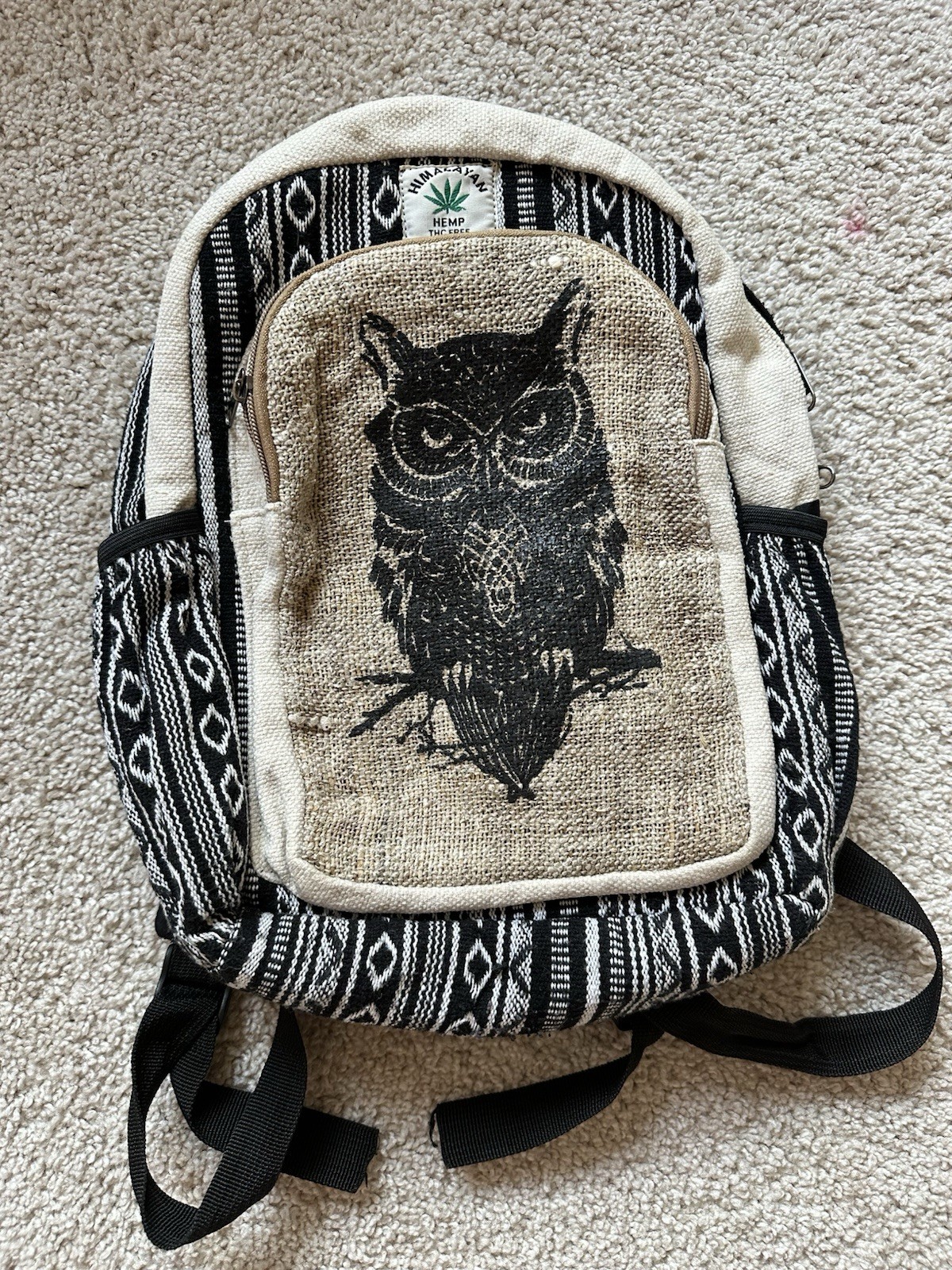 Himalayan Hemp THC Free Handmade Backpack Unisex Owl Multi Colors Boho Hippie