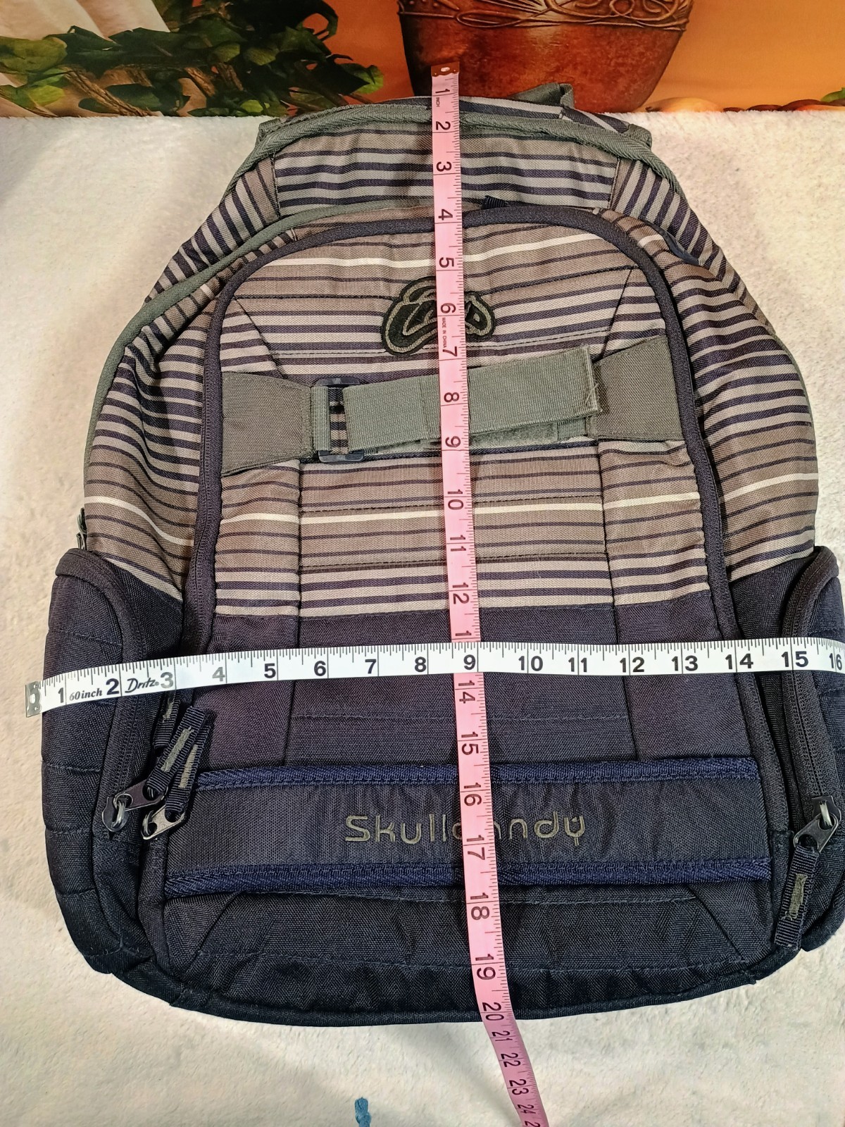VTG Skullcandy Ink’d Skateboard Backpack Striped Navy Blue & Gray Skate Book Bag