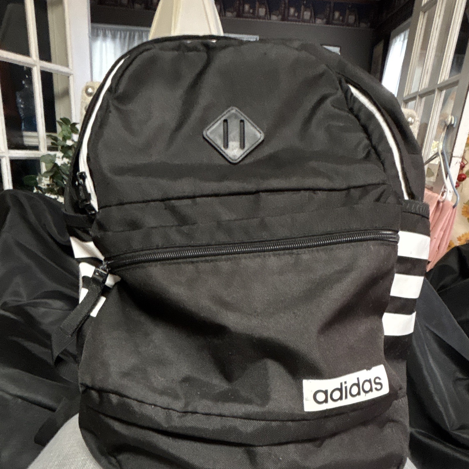 adidas Black/White 3-Stripes Backpack Zip, Medium, Adjustable Padded Straps