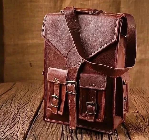 Leather Goat Backpack Bag Rucksack Vintage Genuine Travel Men’s New Brown Laptop
