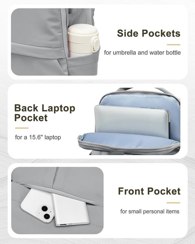 Women’s Laptop Work Backpack Waterproof Travel College Teacher Grey 15.6 Inch