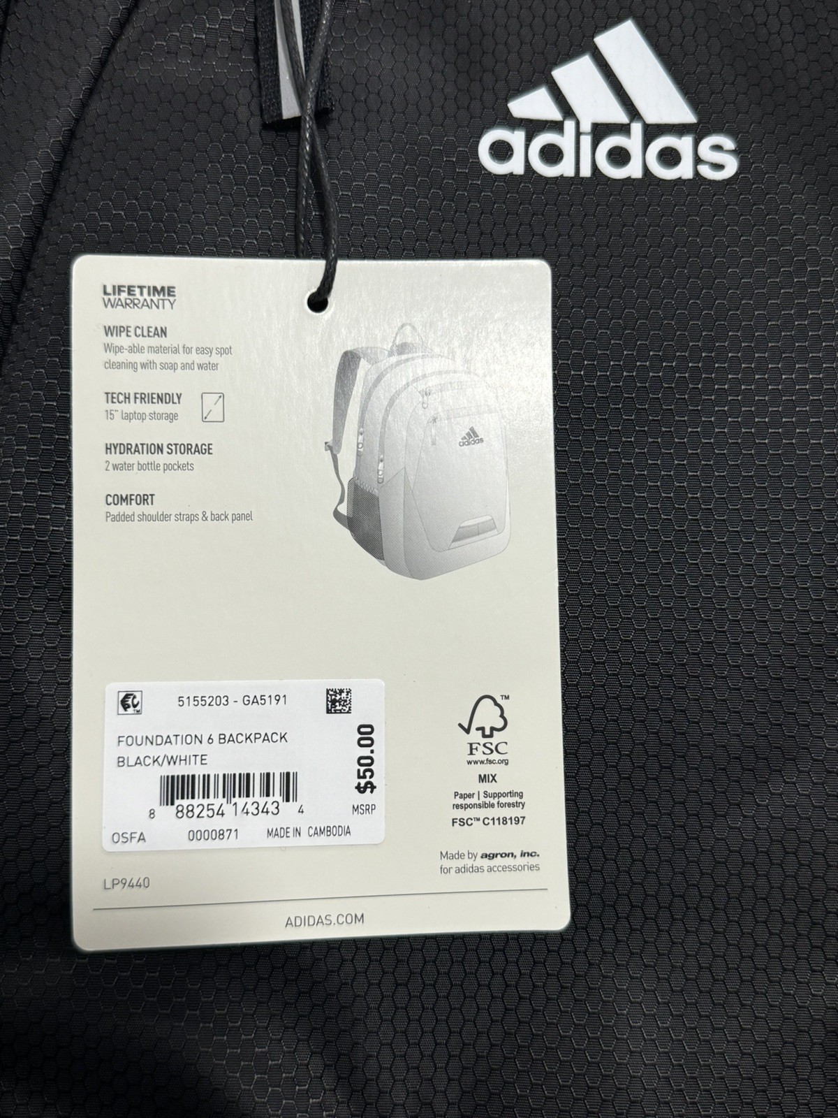 Adidas Unisex Foundation Backpack for Laptop, Large Durable Athletic Bag Black
