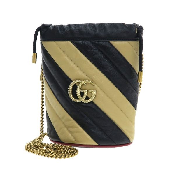 Gucci GG Marmont Chain Bucket Bag Azalea Calfskin Leather Drawstring 573817