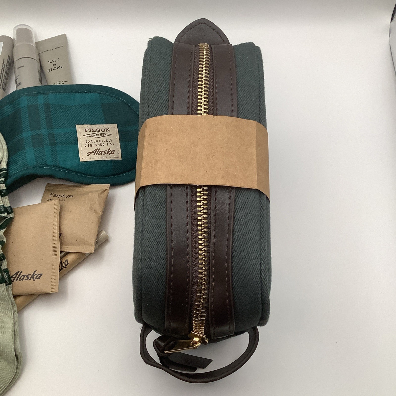 Filson + Alaska Airlines First Class Mini Rugged Twill Dopp Kit W/ Accessories