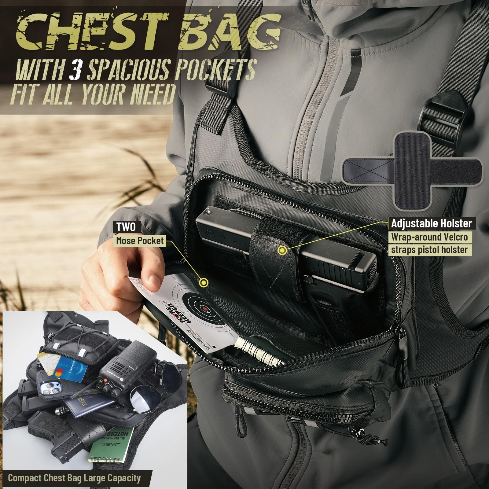 Tactical Chest Bag for Outdoor Sports, Running, Hiking, Cycling, EDC Gear