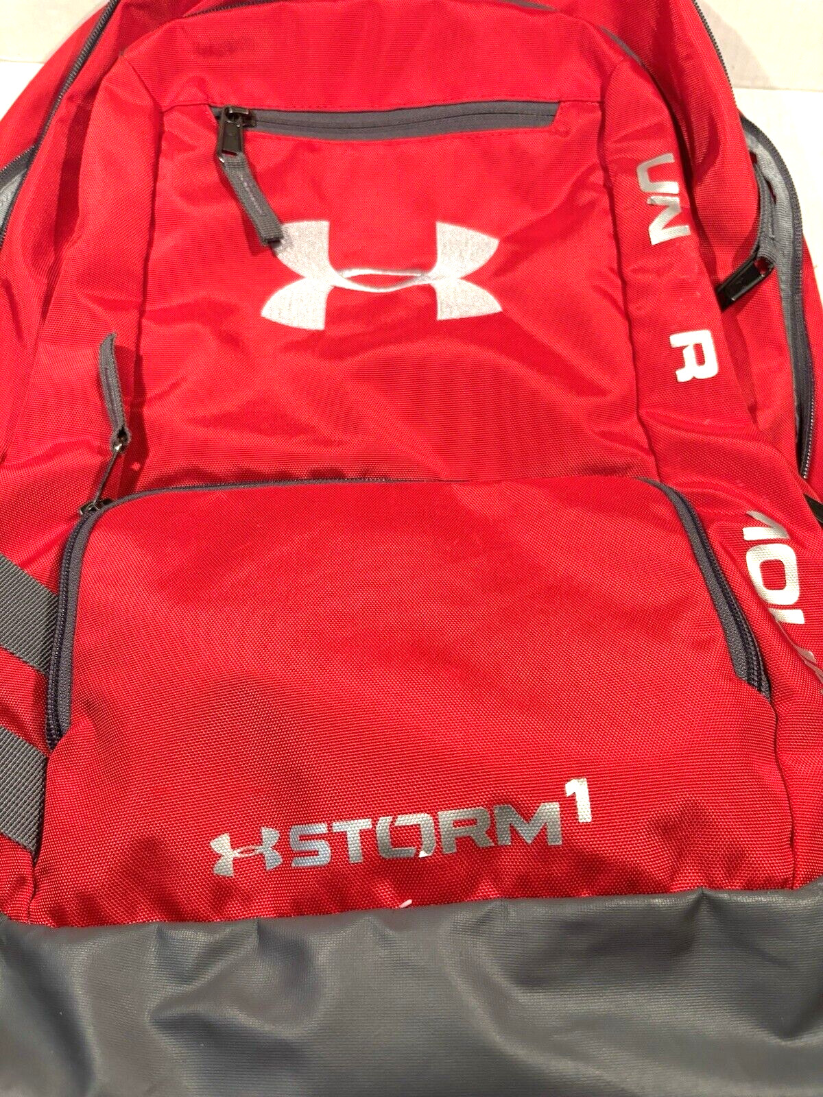 Under Armour Storm 1 Backpack Red Gray Zipper Pockets Wide Straps School Travel