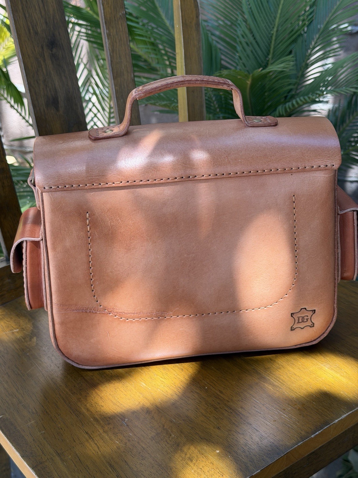 Brown Messenger Bag Medium Buckle Closure Top Handle with Outer Pockets