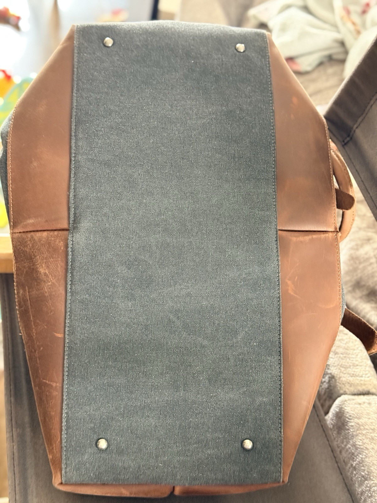 Bluboon Leather Canvas Duffle Bag Dbl Handles