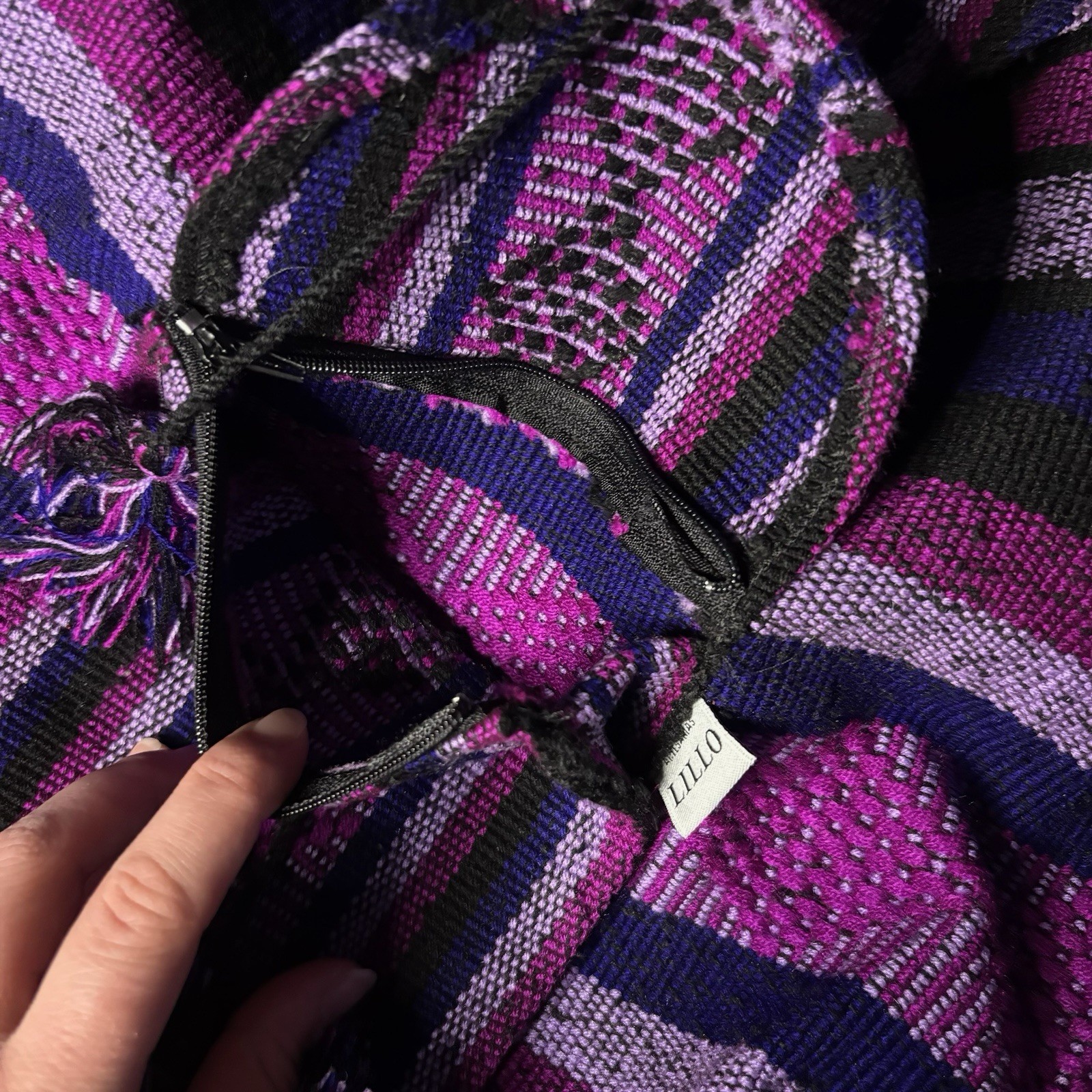 Lillo artisans Hippie Baja Beach Backpack purple Black Stripe