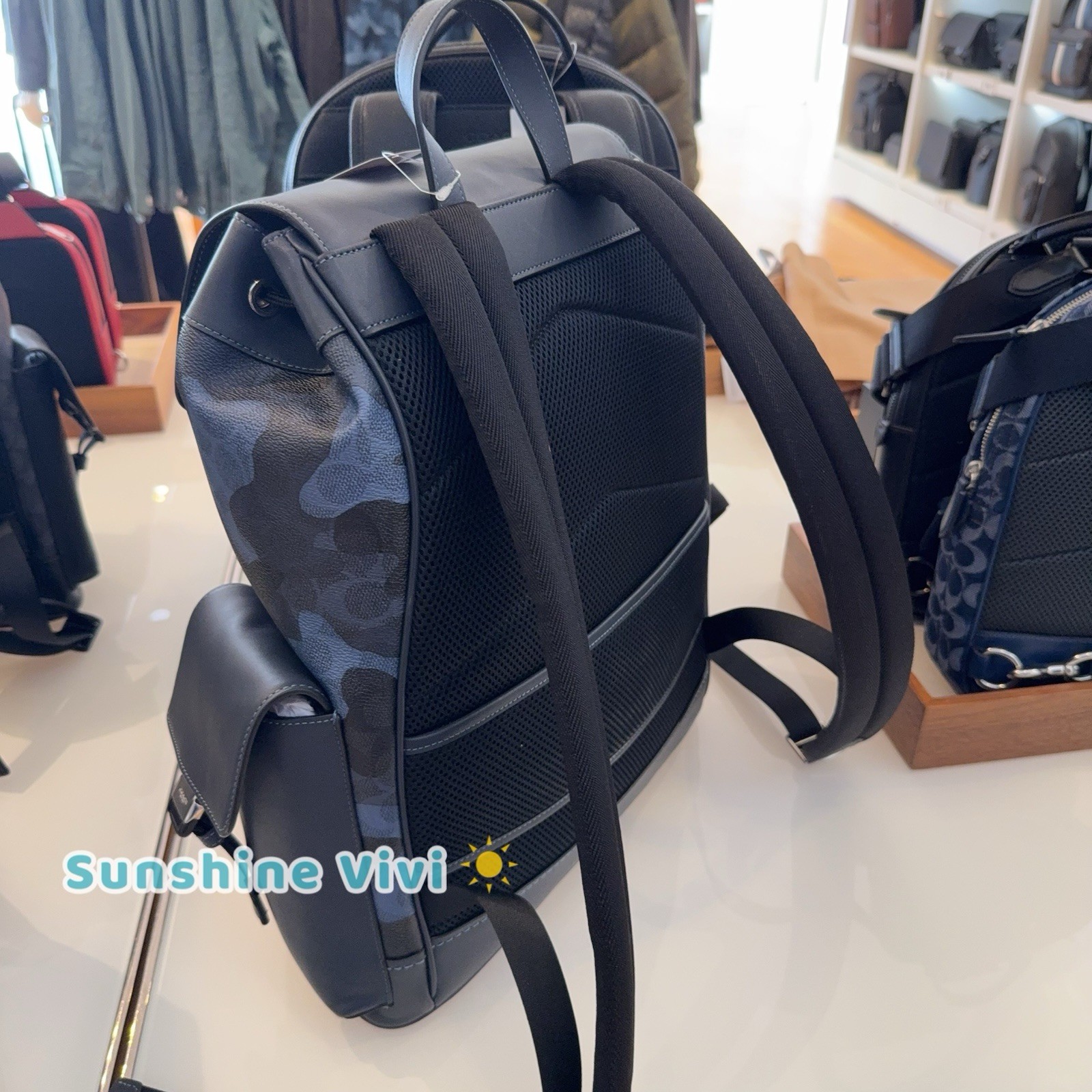 NWT COACH MEN’S Clark Backpack In Signature Camo Print Silver/Blue Multi cdc20