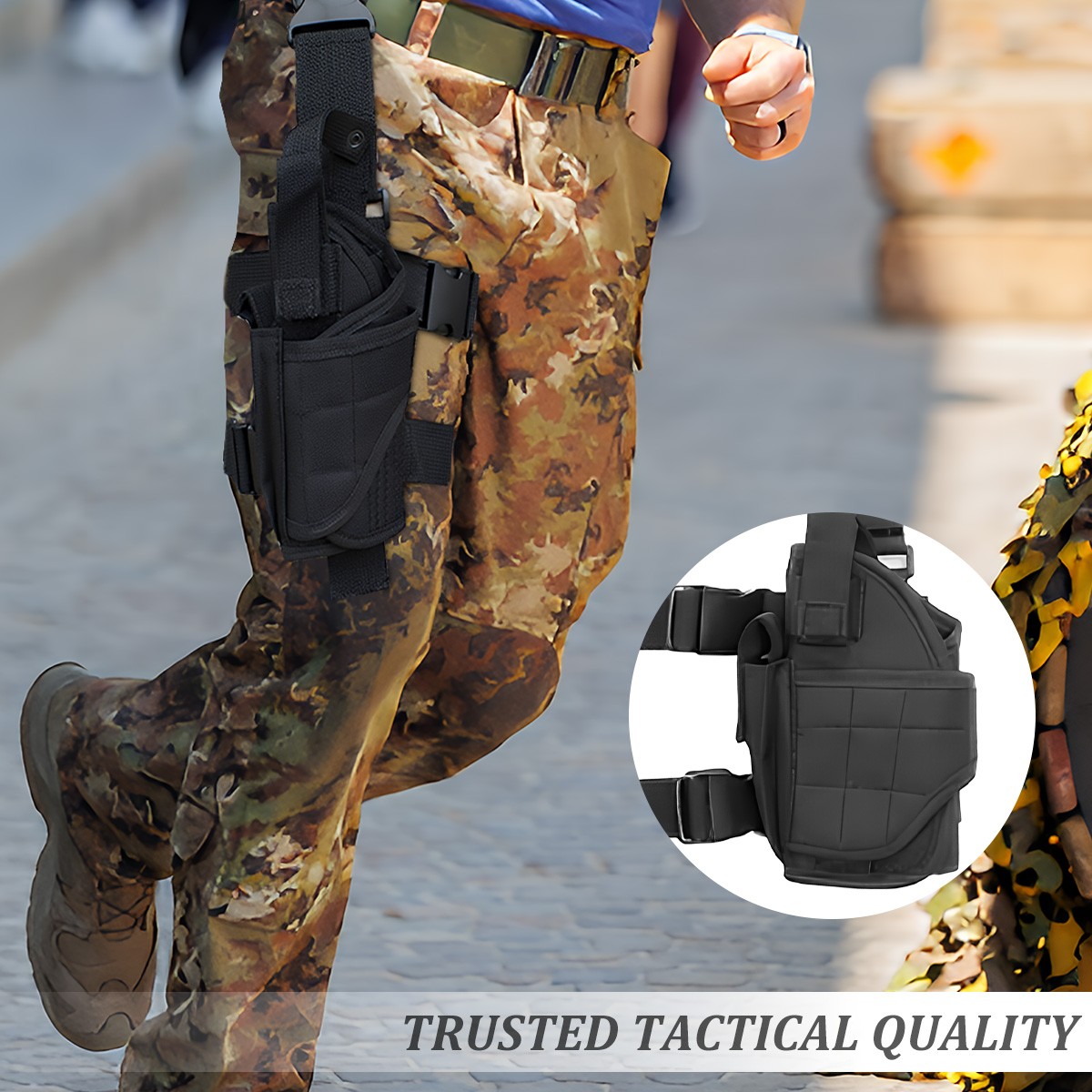 Tactical Adjustable Pistol Gun Drop Leg Thigh Holster with Mag Pouch Right Hand