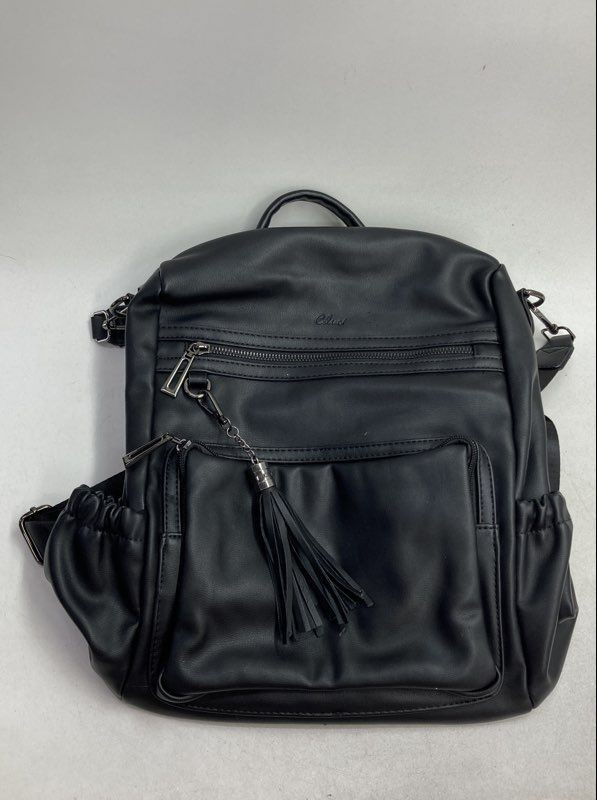 Cluci Black Vegan Leather Convertible Backpack Shoulder Bag Tassel Gunmetal