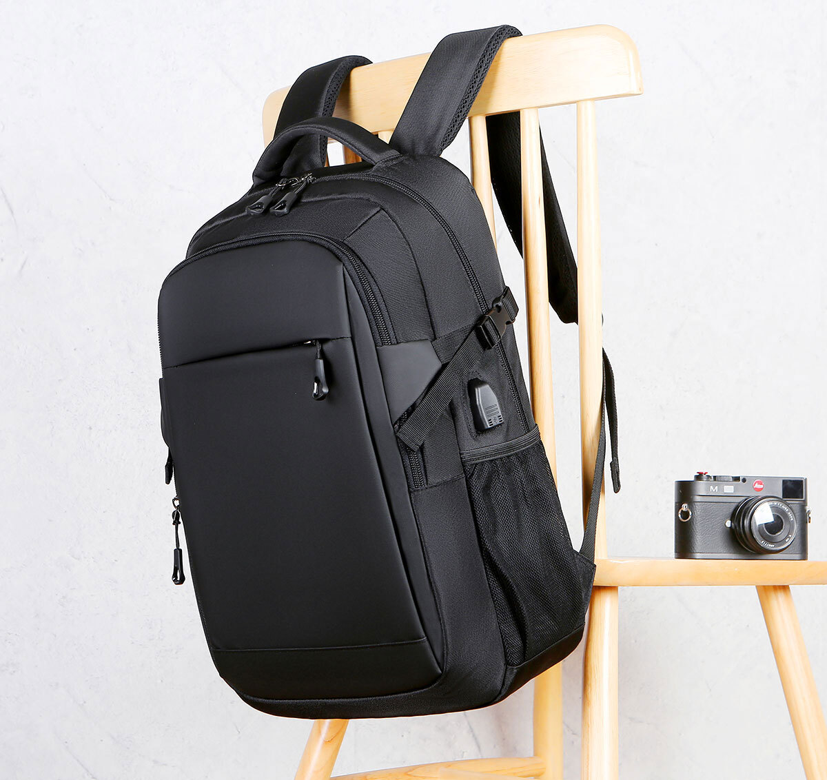 Men Laptop Backpack School Travel Computer Bookbag with USB Charging Port Black