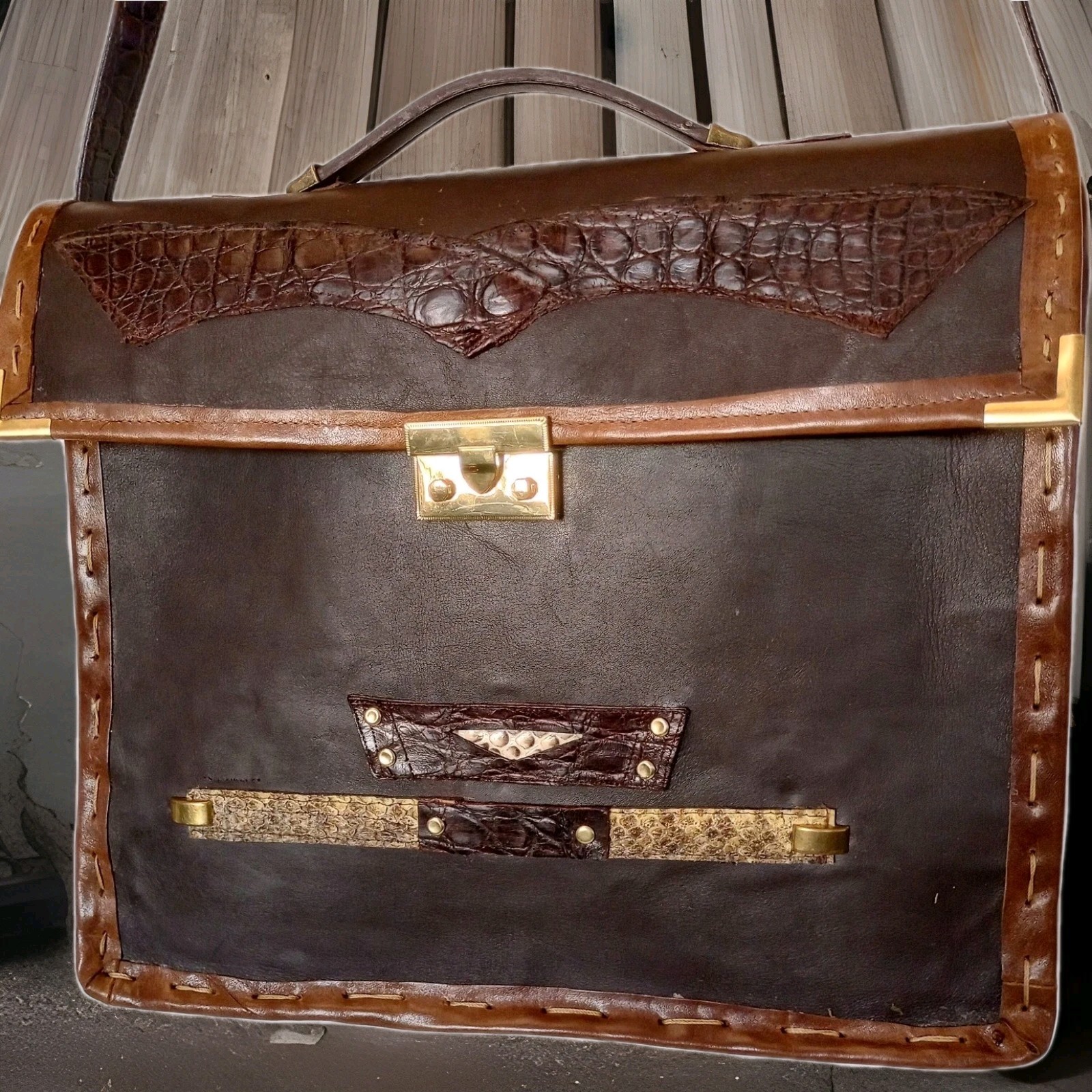 Men custom made brown leather Men BRIEFCASE.