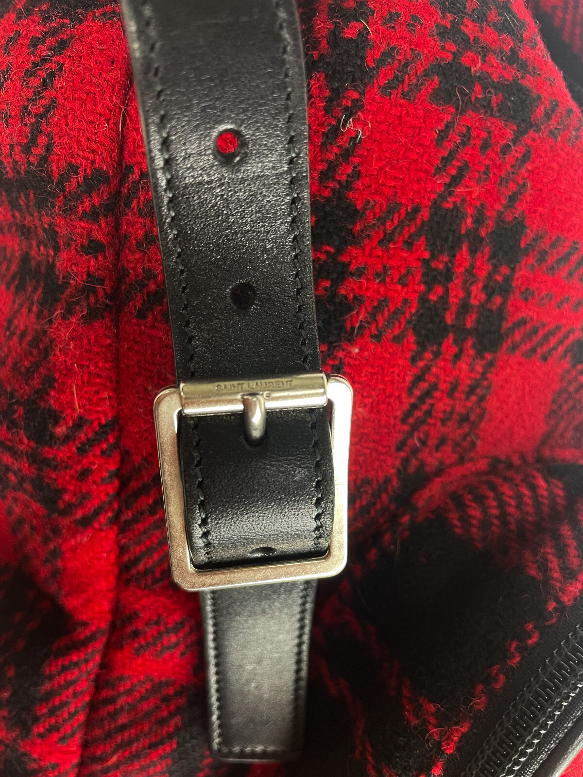 Saint Laurent Paris Backpack Wool Leather Black Red Flannel City Hunting Sack