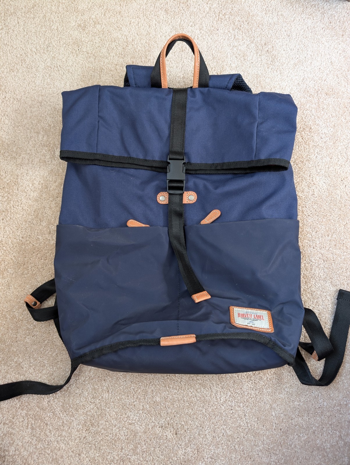 Harvest Label Connect Navy Blue Black Brown Leather Fold Over Backpack Bag Japan
