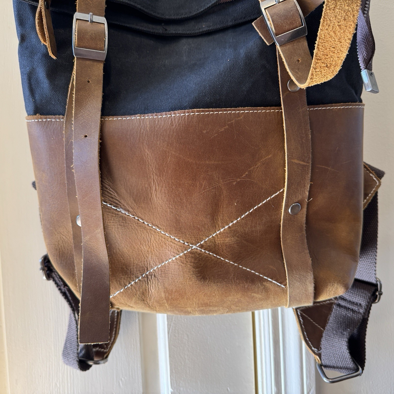Kimball Roll Top Backpack – Canvas & Leather Rucksack Hiking Commuter Bag