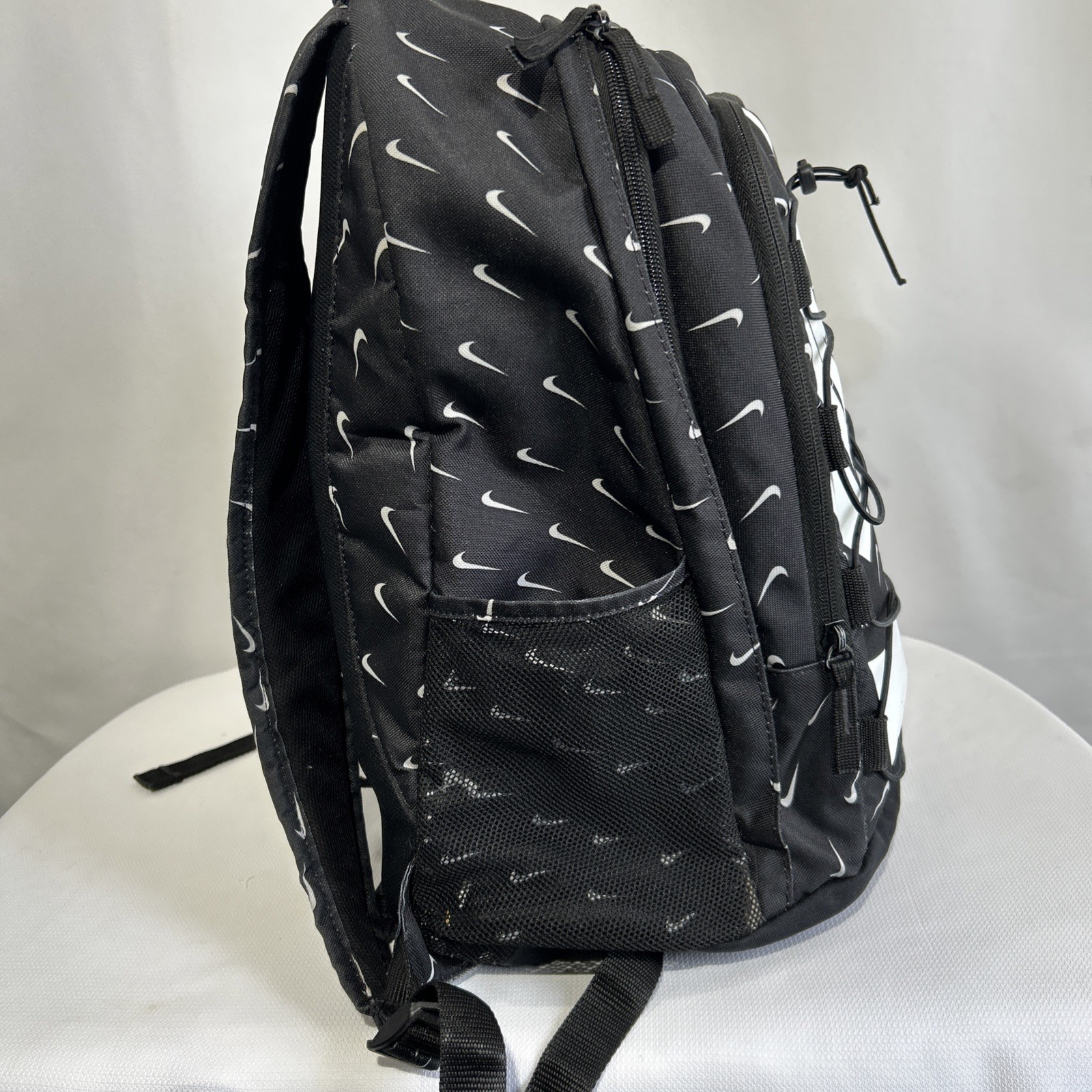 Nike Backpack Black White All Over Swoosh Print School Gym Bag