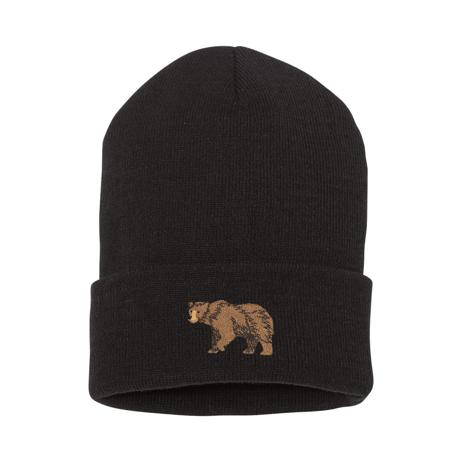 Wildlife Brown bear embroidered beanie hat, custom embroidered winter beanie